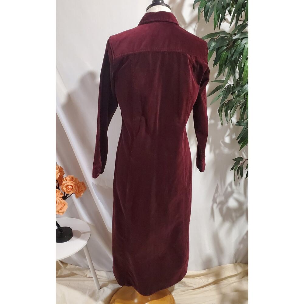 Orvis Vintage Corduroy Pleated Button Maxi Dress Sz S Maroon Red Prairie Modest - Picture 3 of 11